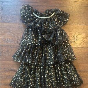 Lola + The Boys Black and Gold Starry Kids Dress